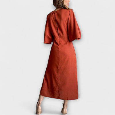 Holly - Ležerni obleka z V-izrezom, izdelana iz bombaža in lana s vezanjem