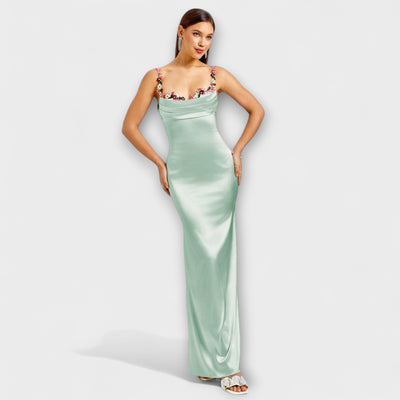 Eira - Okrašena satenska obleka z vezanjem na hrbtu