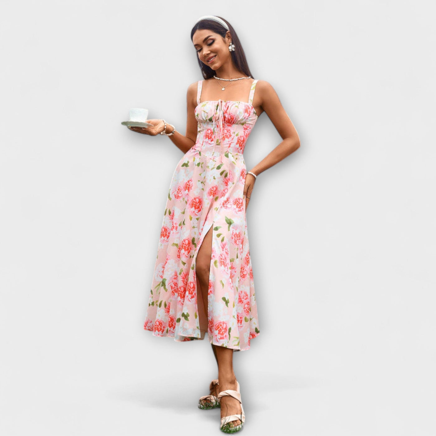 Upanje - Roza top obleka z detajlom razporka