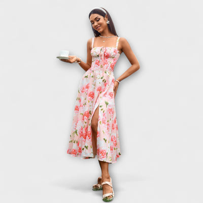 Upanje - Roza top obleka z detajlom razporka