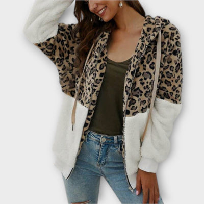 Lea - Fleece mikina s kapuco in leopardjim dizajnom